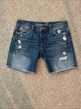 American Eagle Outfitters Men's Distressed Blue Denim Cutoff Shorts